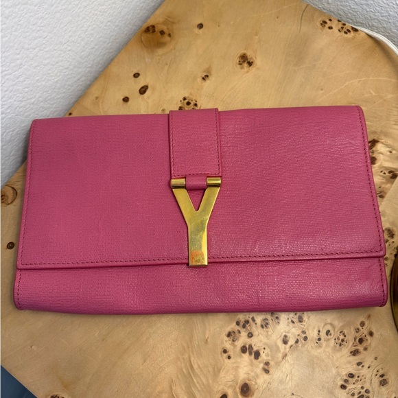 Yves Saint Laurent- YSL Y Clasp Pink Leather Clutch